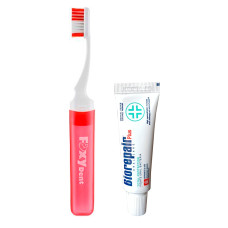 Дорожній набір FoxyDent Protection (Зубна щітка червона + Зубна паста Biorepair 15 мл)