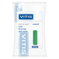 Зубна стрічка Vitis з фтором та м'ятою (зелена) у п/е упаковці 50 м.