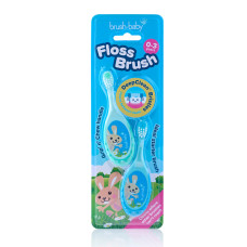 Набір дитячих зубних щіток Brush Baby Flossbrush до 3 років блакитна і зелена 2 шт